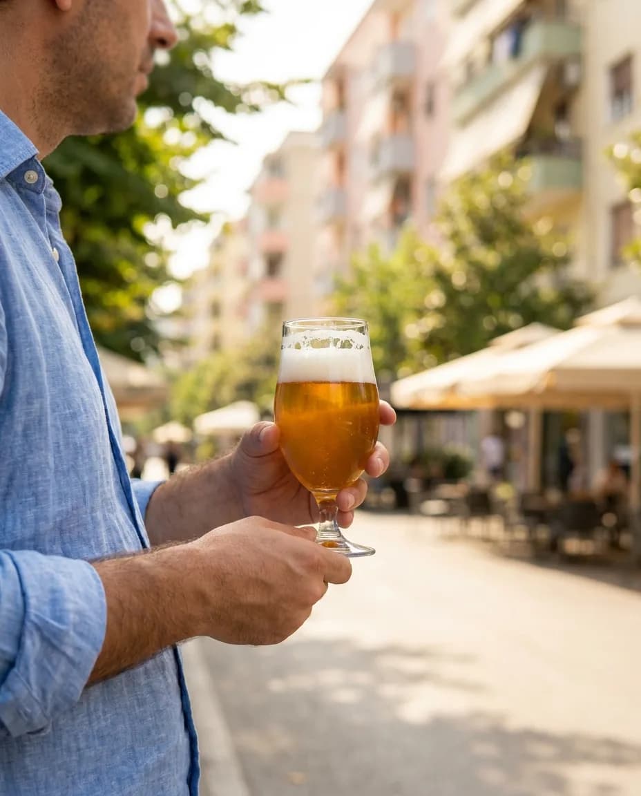 La Trappe Blond — në dorë në një rrugë të Tiranës