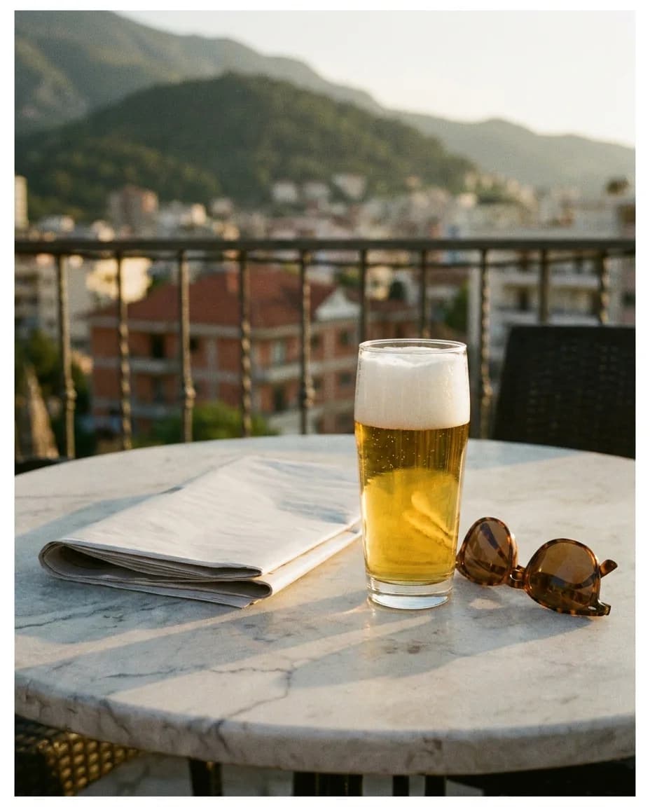 HB Original 330ml — në një tavolinë kafeneje në Tiranë