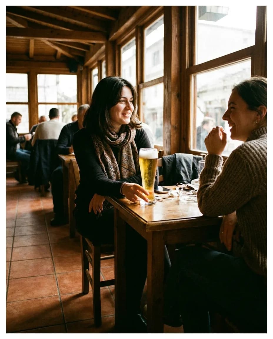 Birra Fischer Pilsener 330ml — e ndarë në tavolinë kafeneje
