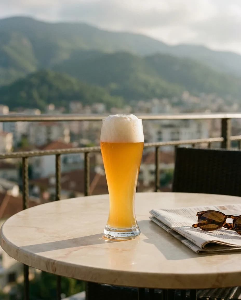 HB Münchner Weisse — në një tavolinë kafeneje në Tiranë