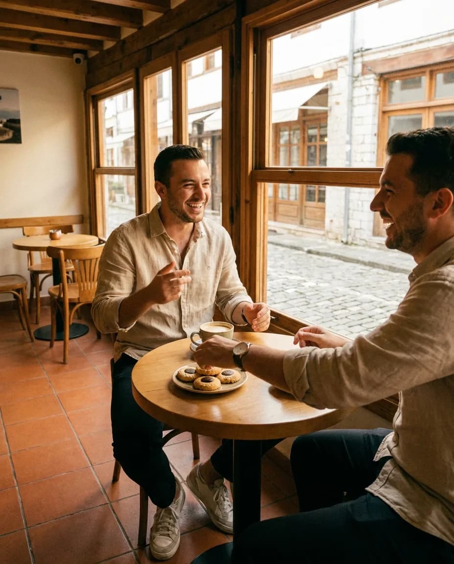 Biskota Gemista Çokollatë — e ndarë në tavolinë kafeneje