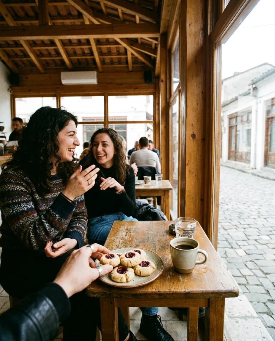 Biskota Gemista Luleshtrydhe — e ndarë në tavolinë kafeneje