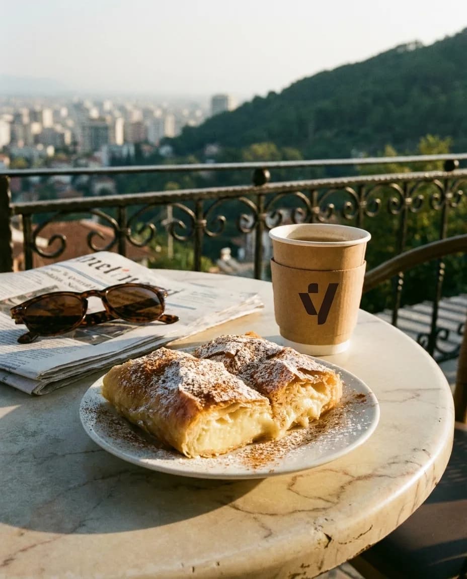 Bougatsa Greke — në një tavolinë kafeneje në Tiranë