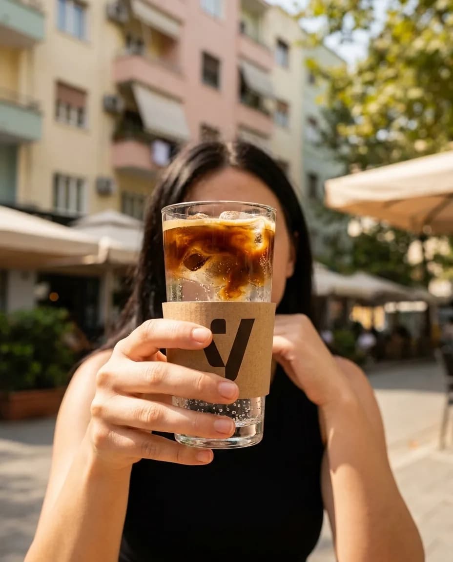 daVas Special Fredo Tonic Kafe — në dorë në një rrugë të Tiranës