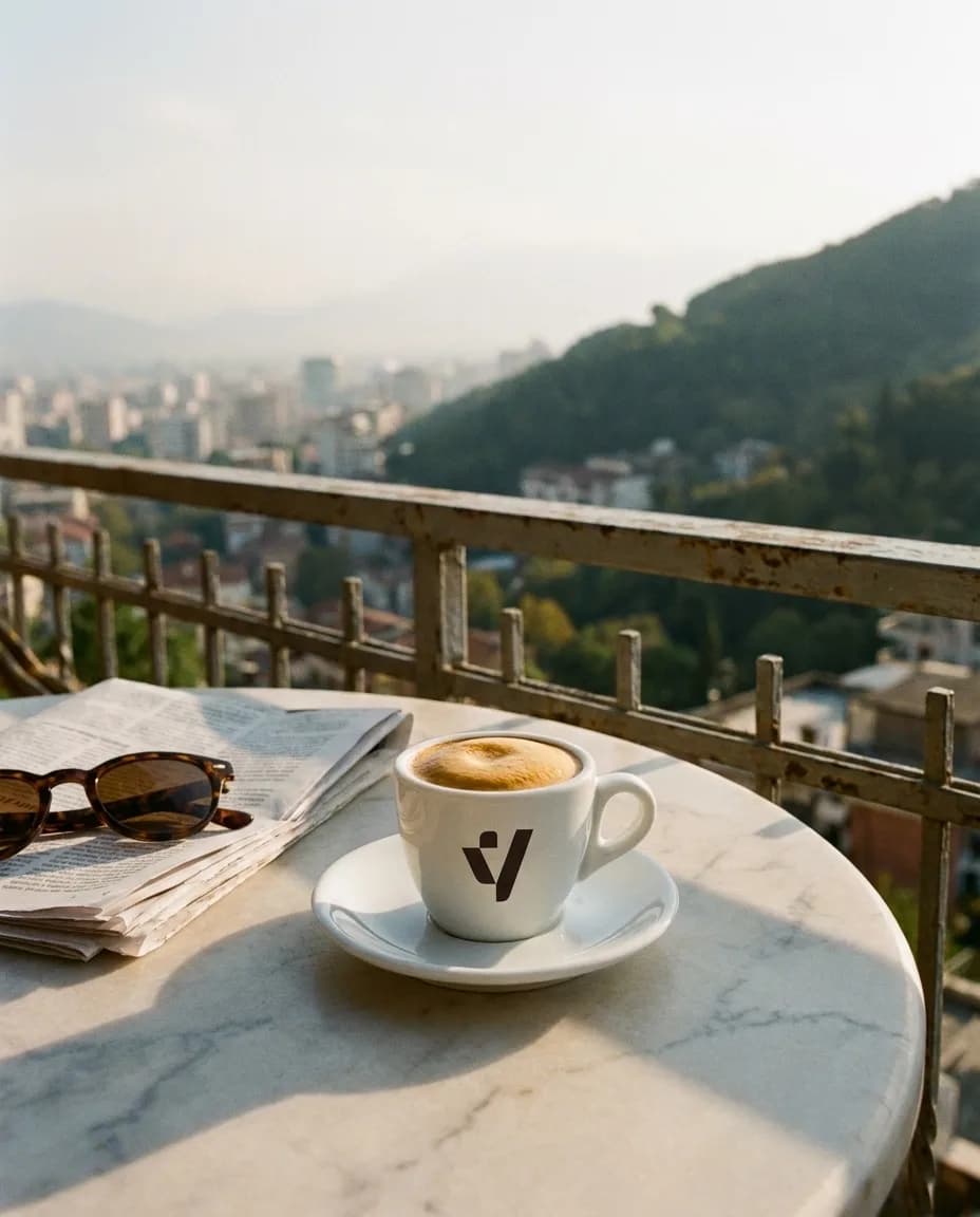 Kafe Espres GOLD — në një tavolinë kafeneje në Tiranë