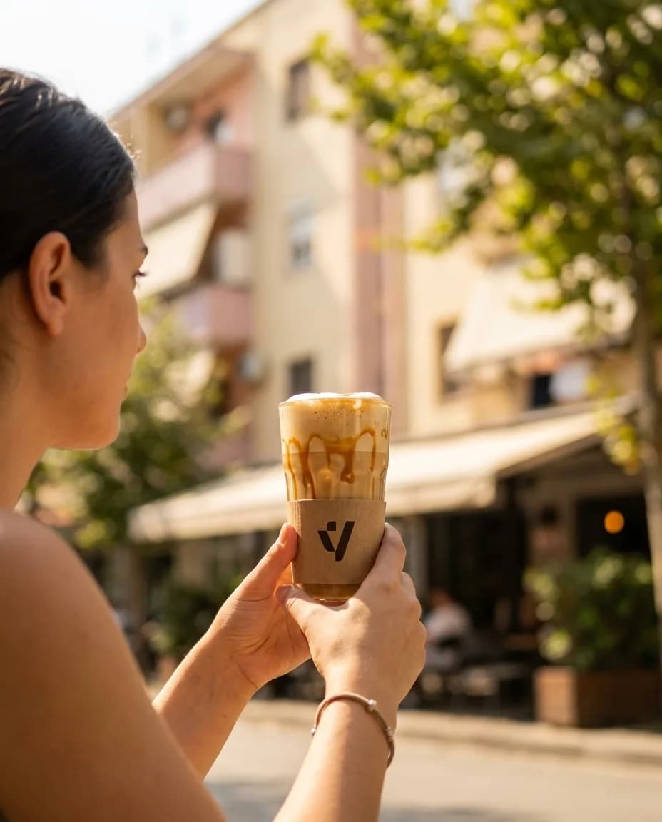 Kafe Frape me Karamel — në dorë në një rrugë të Tiranës
