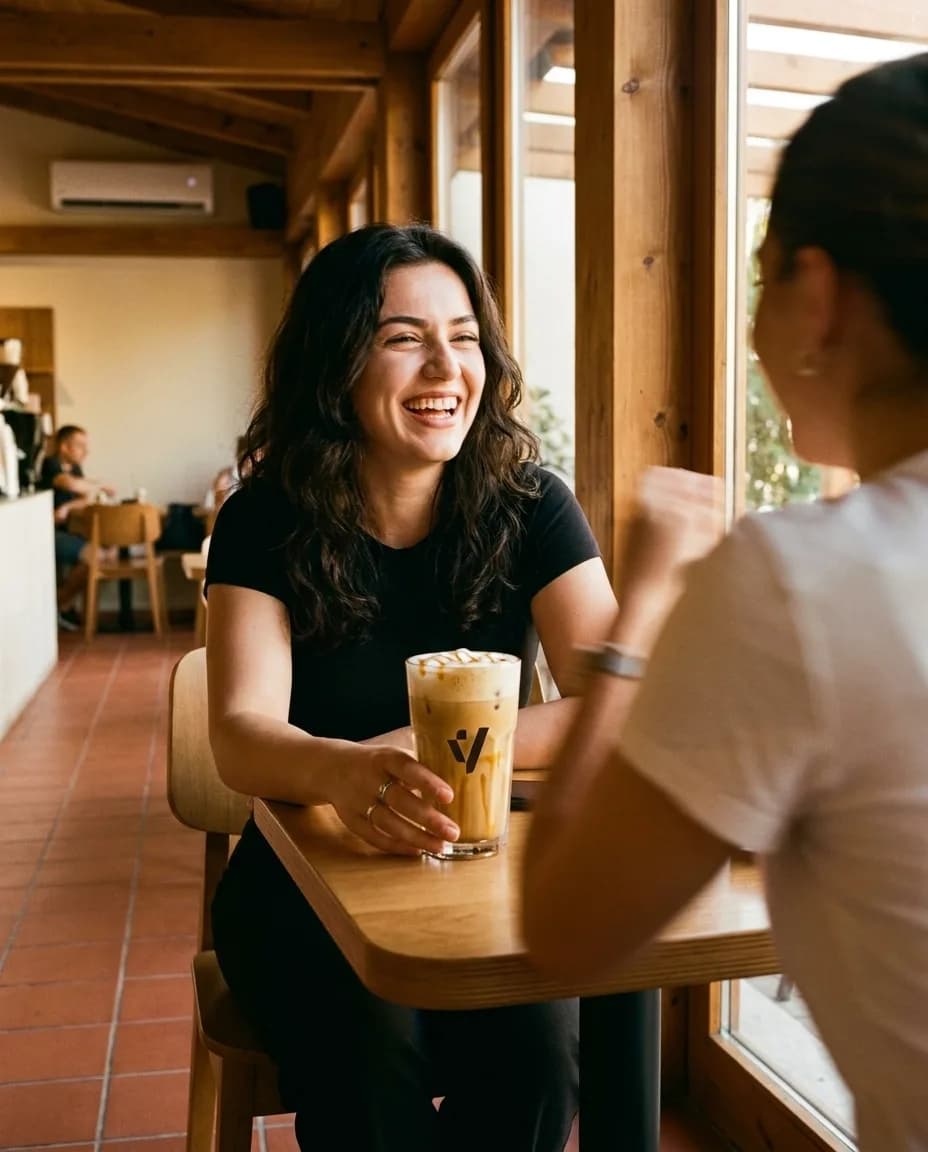 Kafe Frape me Karamel — e ndarë në tavolinë kafeneje