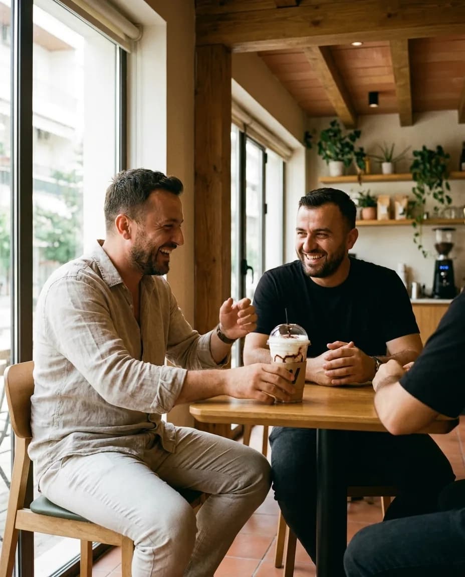 Freddo Kapuçino me Çokollatë — e ndarë në tavolinë kafeneje