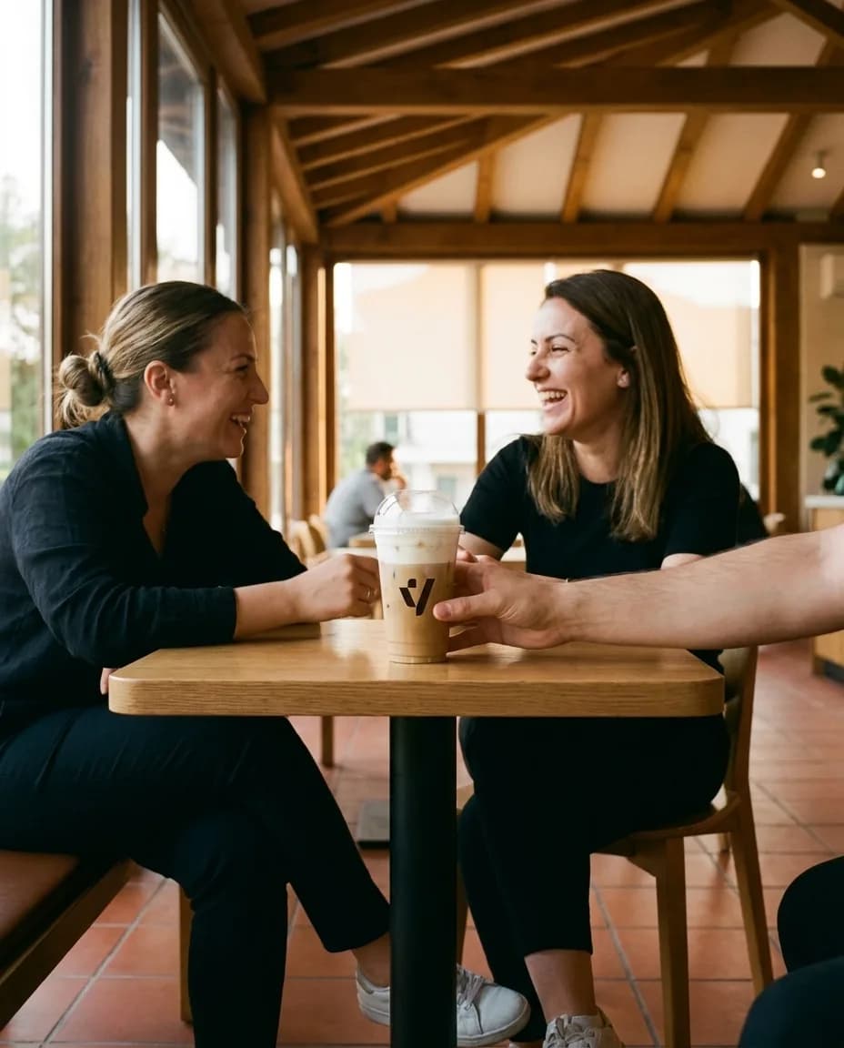 Freddo Kapuçino pa Kafeinë — e ndarë në tavolinë kafeneje