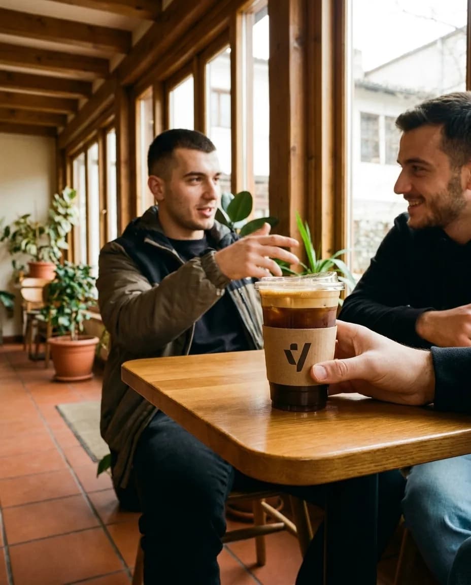 Freddo Espres pa Kafeinë — e ndarë në tavolinë kafeneje