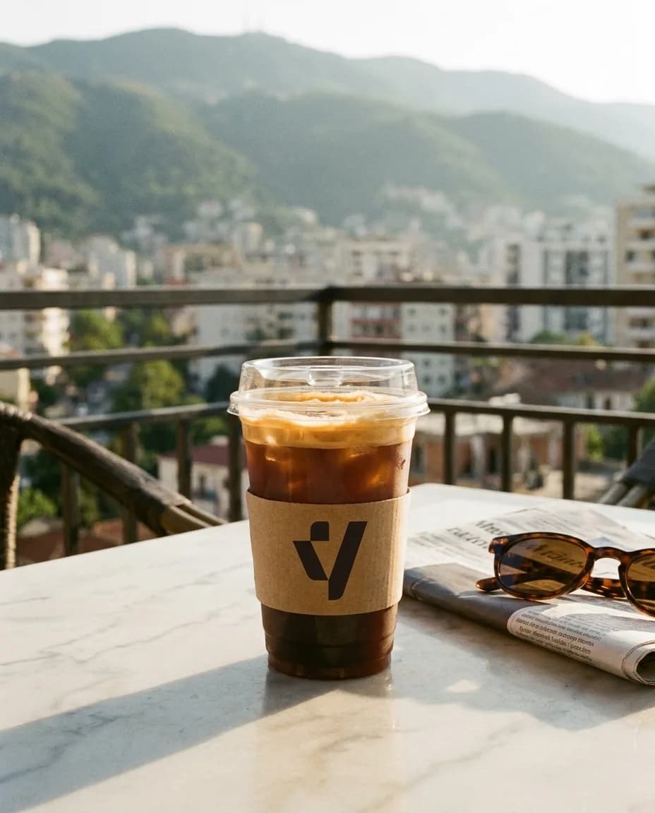 Freddo Espres — në një tavolinë kafeneje në Tiranë