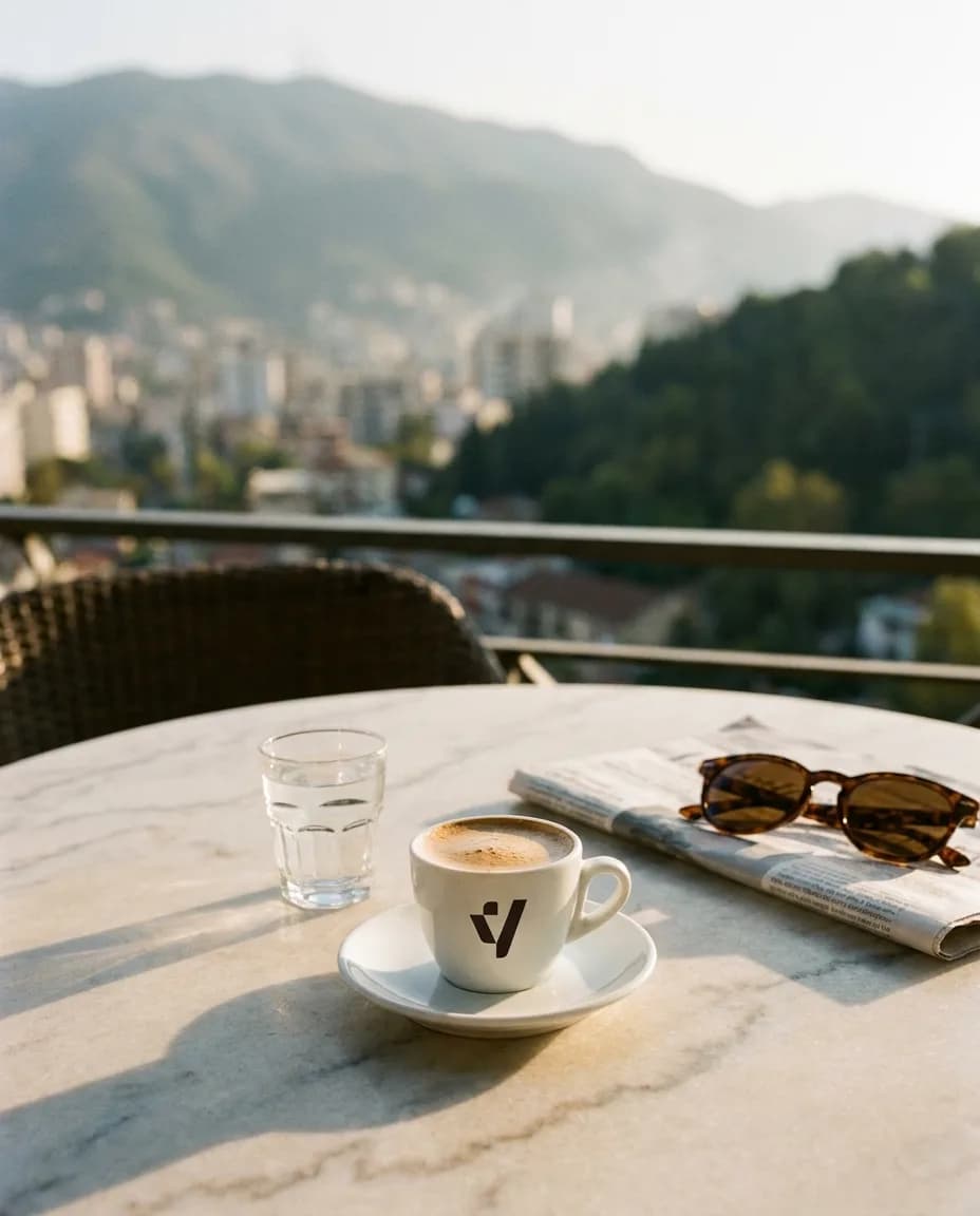 Kafe Loumidis Greke — në një tavolinë kafeneje në Tiranë