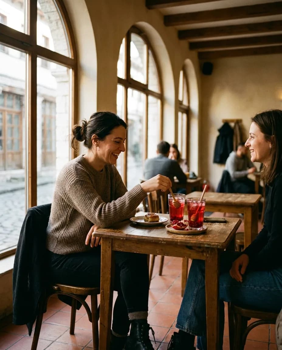 YAMAS Çaj i Ftohtë Shegë dhe Mjaltë — e ndarë në tavolinë kafeneje