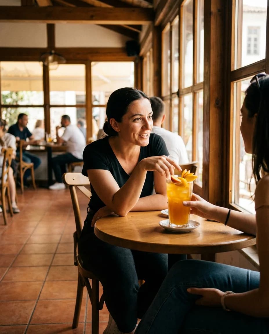 Franklin Limonatë Pjeshkë & Mango — e ndarë në tavolinë kafeneje