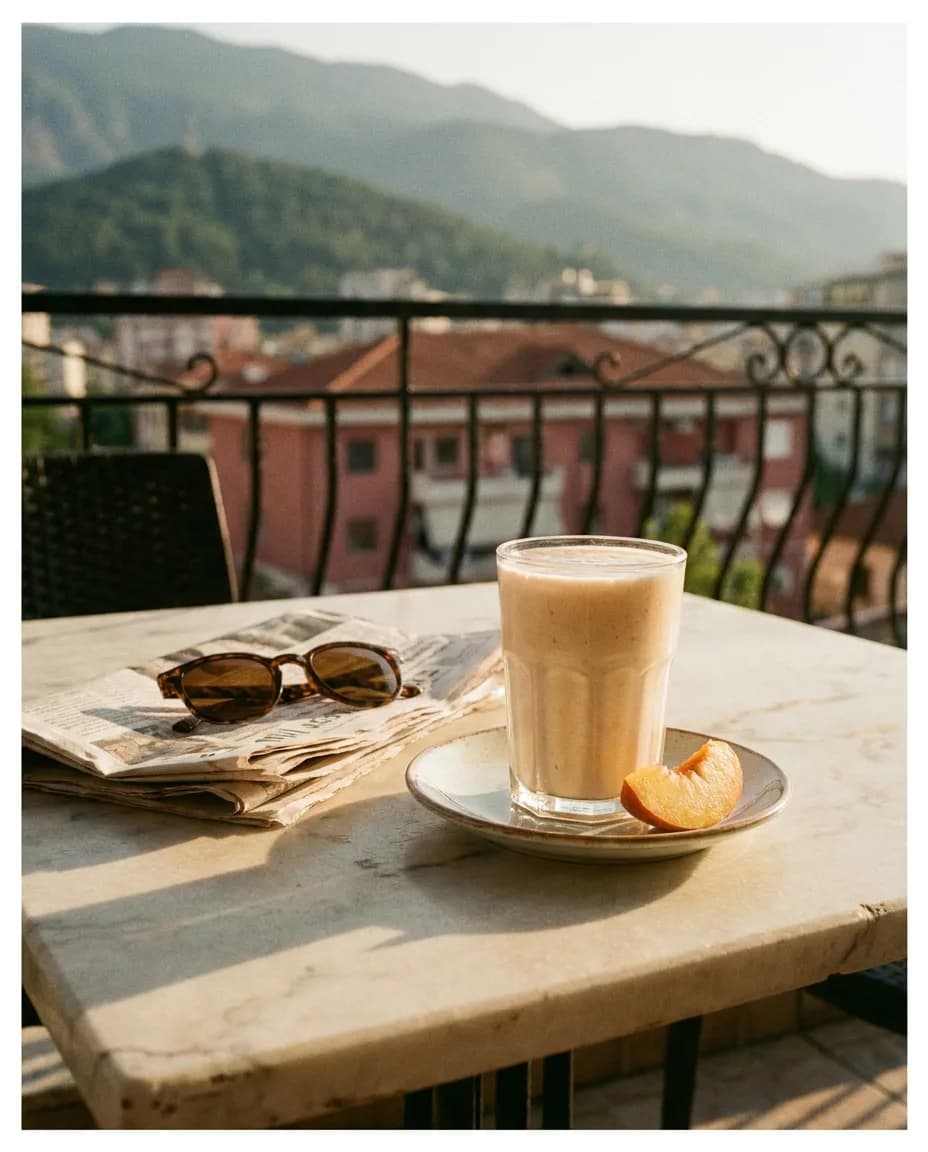 Santal Pjeshkë me Qumësht — në një tavolinë kafeneje në Tiranë