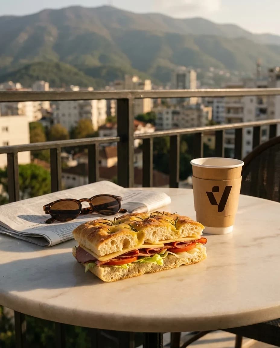 Sanduiç Fokaçe — në një tavolinë kafeneje në Tiranë
