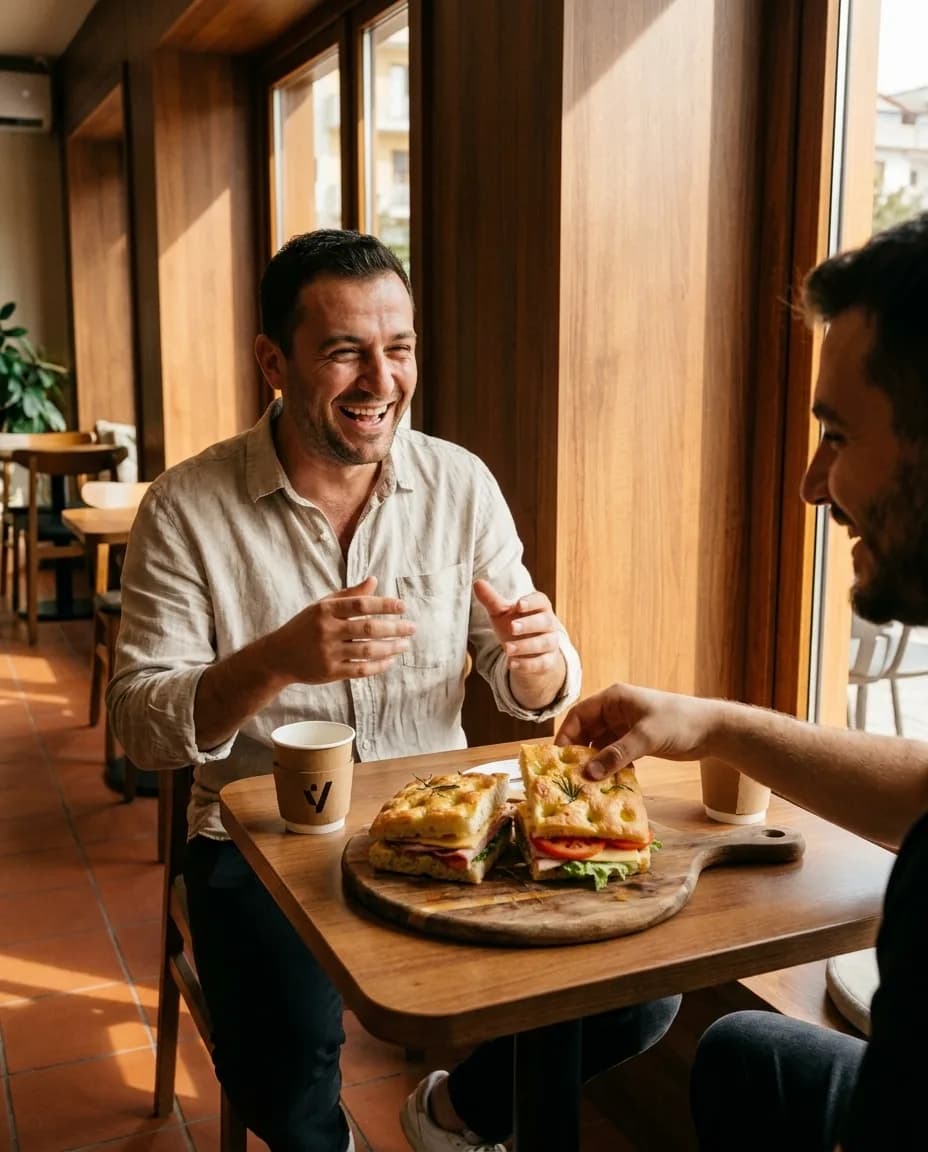 Sanduiç Fokaçe — e ndarë në tavolinë kafeneje
