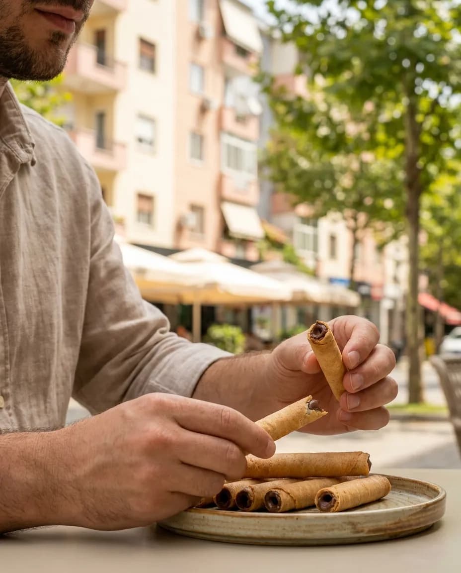Vafer Caprice 115gr — në dorë në një rrugë të Tiranës