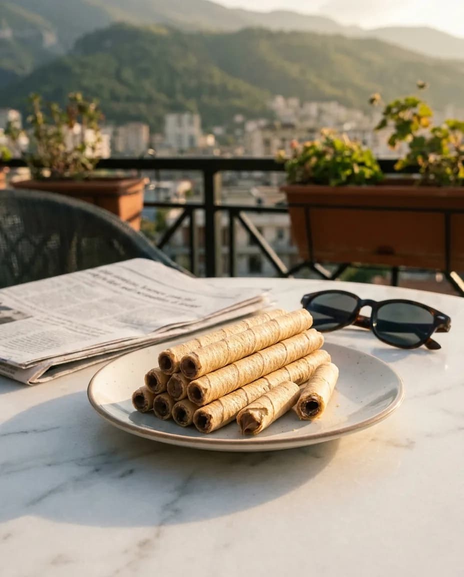 Vafer Caprice 115gr — në një tavolinë kafeneje në Tiranë