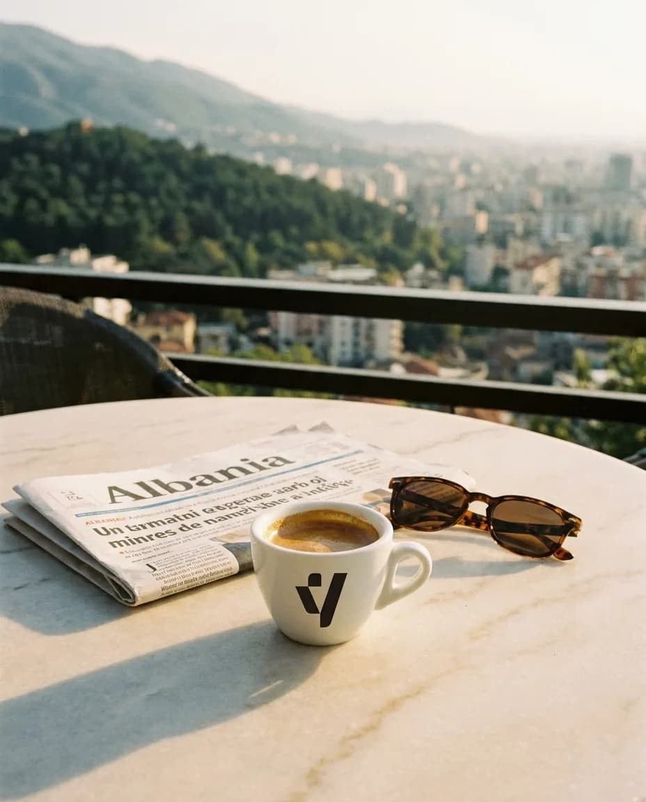 Kafe Espres pa Kafeinë — në një tavolinë kafeneje në Tiranë