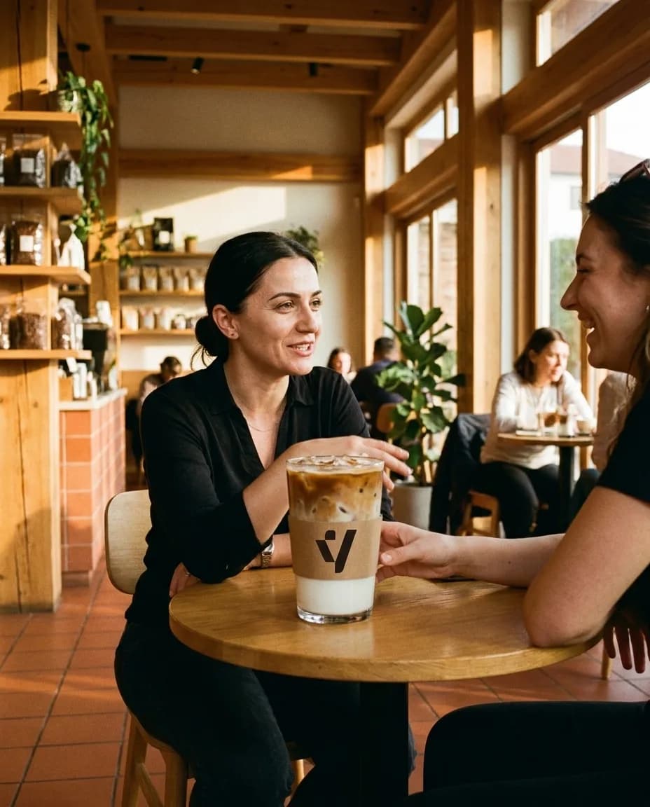 Kafe Latte me Akull — e ndarë në tavolinë kafeneje