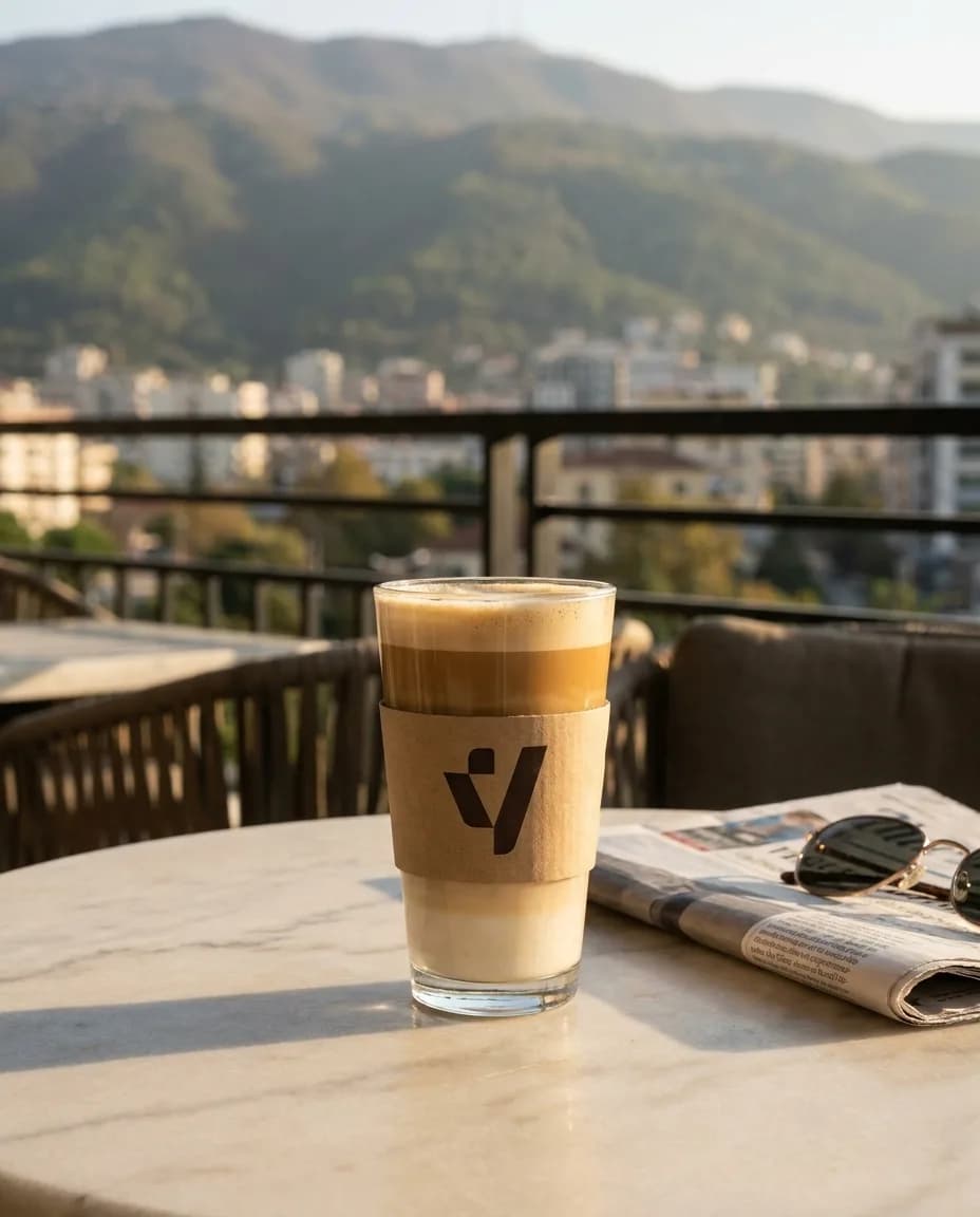 Kafe Latte pa Kafeinë — në një tavolinë kafeneje në Tiranë