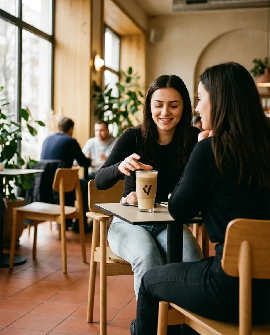Kafe Latte pa Kafeinë — e ndarë në tavolinë kafeneje
