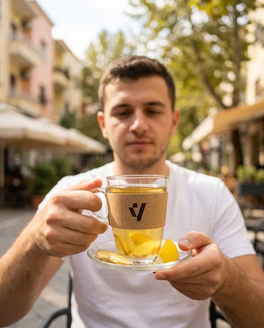 Çaj Bio Xhenxhefil — në dorë në një rrugë të Tiranës