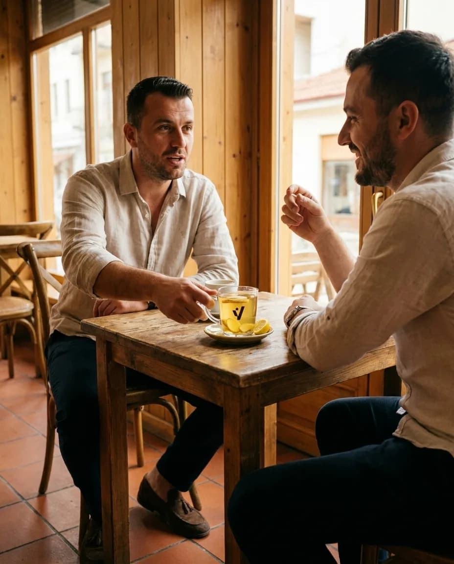 Çaj Bio Xhenxhefil — e ndarë në tavolinë kafeneje